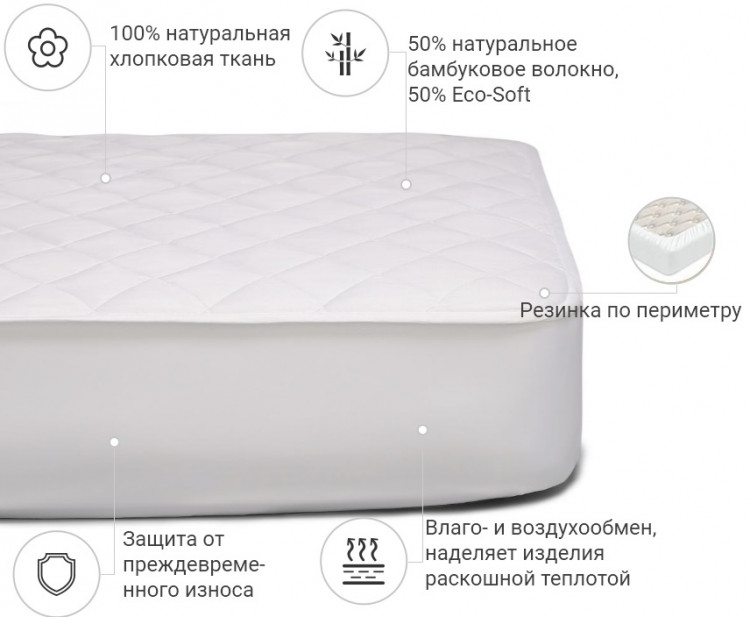 Наматрасник Mirson Natural Line Стандарт Bamboo 160x200 см, №969 (обычный с резинкой по периметру)
