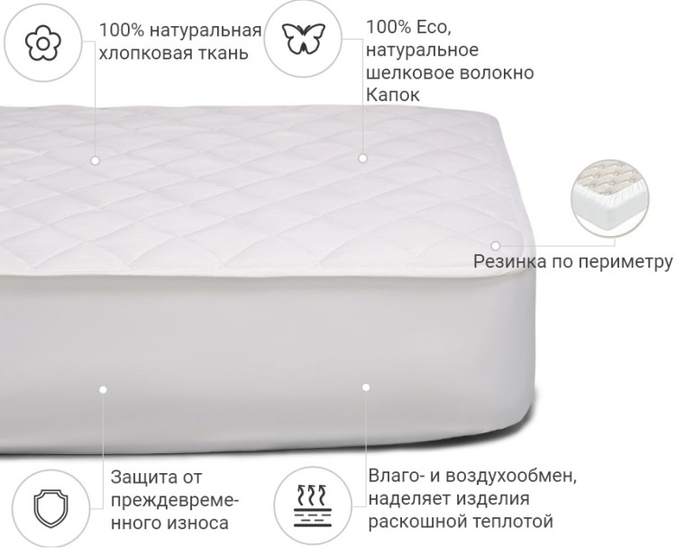 Наматрасник Mirson Natural Line Стандарт Silk 180x190 см, №975 (обычный с резинкой по периметру)