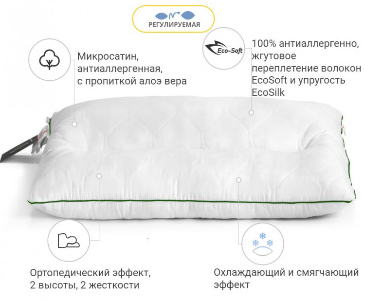 Подушка ортопедична Mirson DeLuxe Eco-Soft Aloe 50x70 см, №564 середня