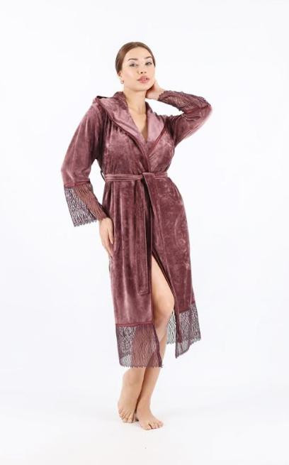 Халат велюровий з мереживом Nusa NS 0539 murdum
