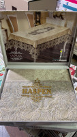 Велюровая скатерть Haspen Yaprak 160x220 см с гипюром бежевая