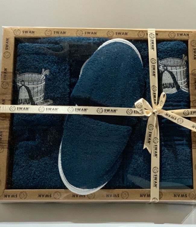 Мужской набор для сауны Swan (юбка, полотенце, тапочки) темно-синий