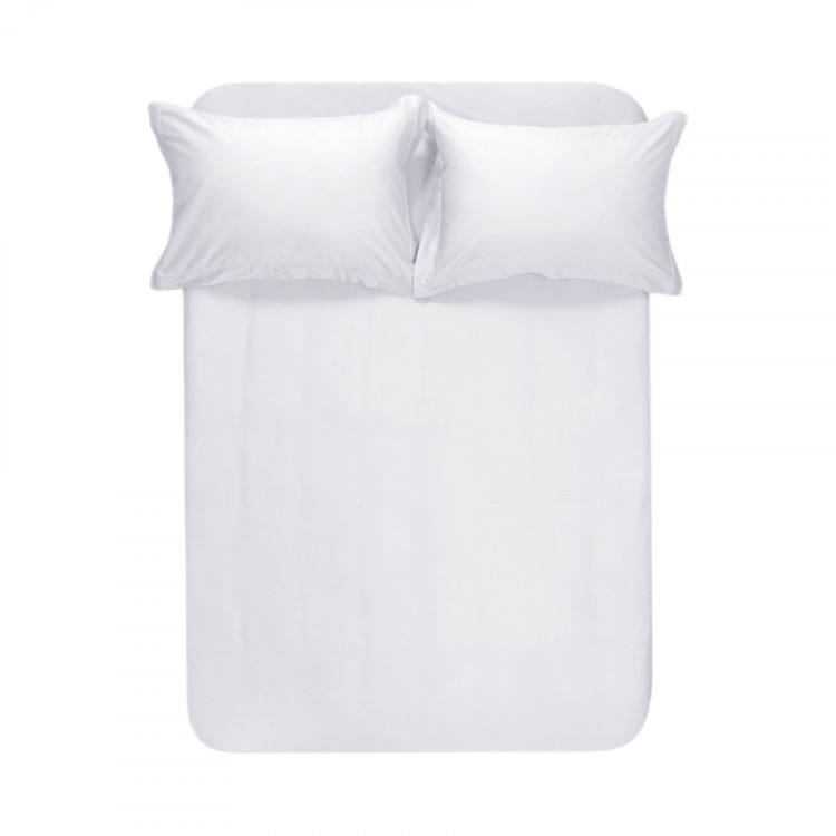 Простынь на резинке с наволочками Lotus Home сатин premium Dakota Modern белая 180х200 см + 50х70 см из 2 шт.