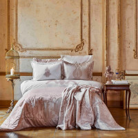 Набор постельное белье с покрывалом + плед Karaca Home Adrila rosegold золотисто-розовый евро
