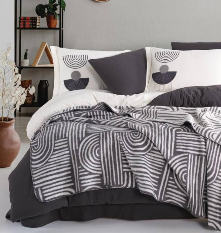 Постельное белье Istanbul Babil antrasit евро с пледом