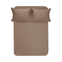 Простынь на резинке с наволочками Lotus Home сатин premium Dakota Modern кофе 240х260 см + 50х70 см из 2 шт.