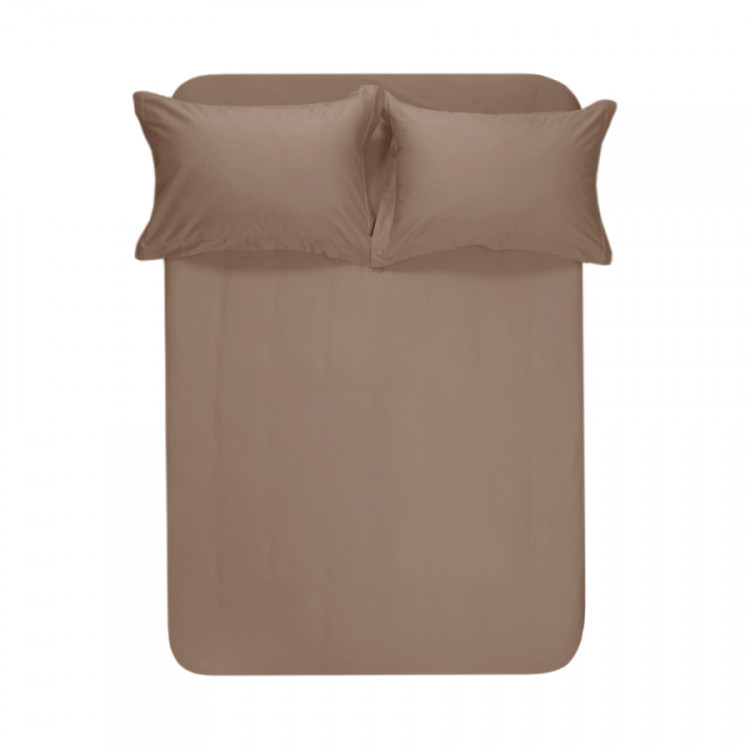 Простынь на резинке с наволочками Lotus Home сатин premium Dakota Modern кофе 240х260 см + 50х70 см из 2 шт.