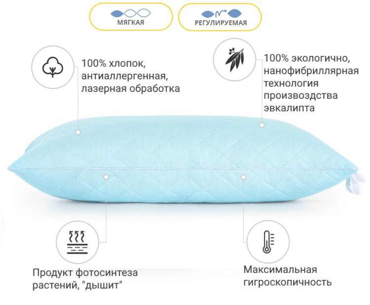 Подушка антиалергенна з Евкаліптом Mirson Valentino 60x60 см, №621 м'яка