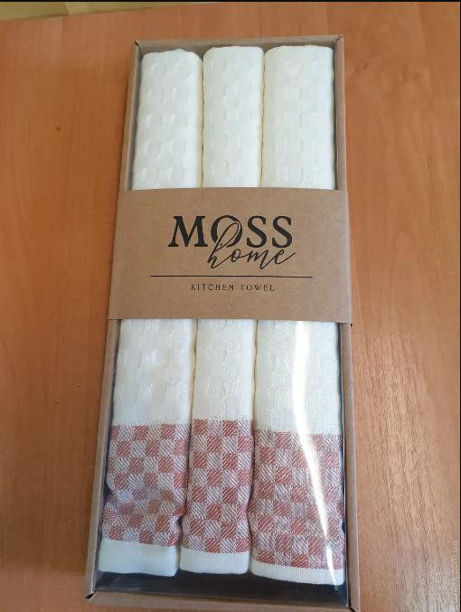 Набор вафельных полотенец Moss Home из 3-х штук 45х70 см, терракотовый кант