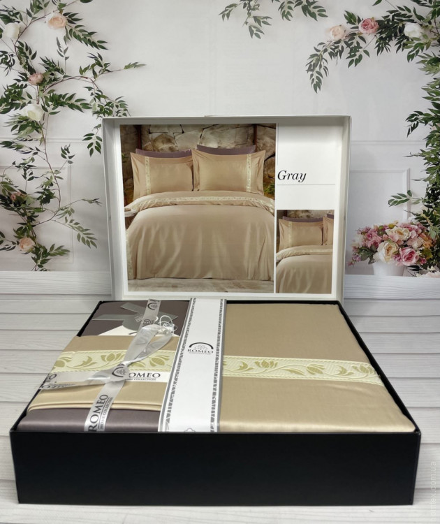 Постільна білизна Romeo Home Gray (сіра) сатин люкс євро з вишивкою
