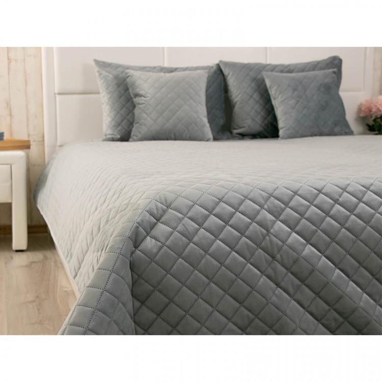 Покрывало Руно двустороннее декоративное “Velour” Dark Grey (темно-серое) ромб 180x220 см