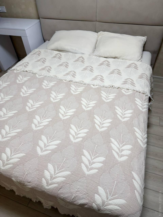 Муслиновое покрывало Moss Home 230x250 см Листики крем - беж Муслиновое покрывало Moss Home 230x250 см Листики крем - беж
