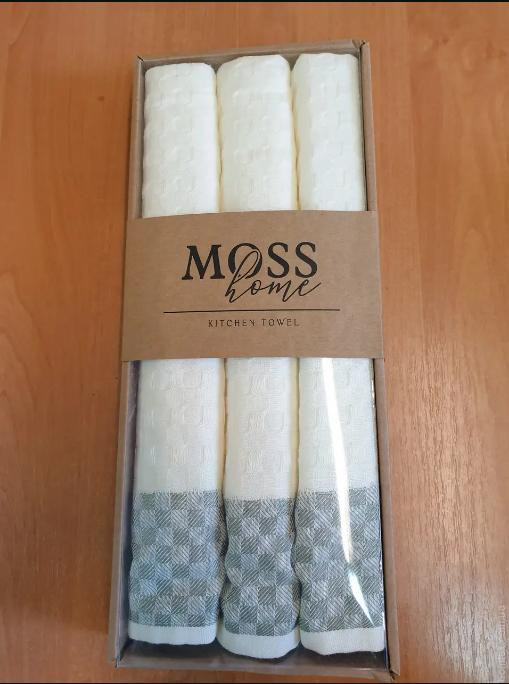 Набор вафельных полотенец Moss Home из 3-х штук 45х70 см, серый кант
