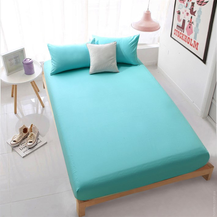 Простынь на резинке Hobby Poplin Gold Aqua 100x200+30 см 