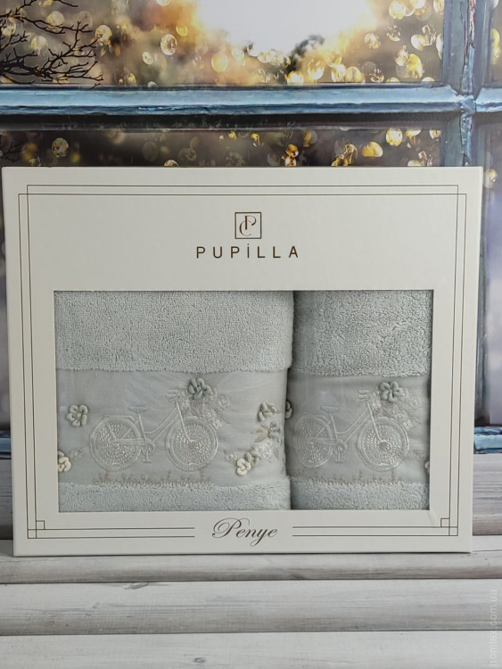 Набор махровых полотенец Pupilla из 2-х штук 50х90 см + 70х140 см с 3Д вышивкой, модель 14