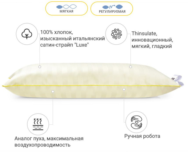 Подушка антиалергенна Mirson Carmela Hand Made 3M THINSULATE 70x70 см, №1190, м'яка