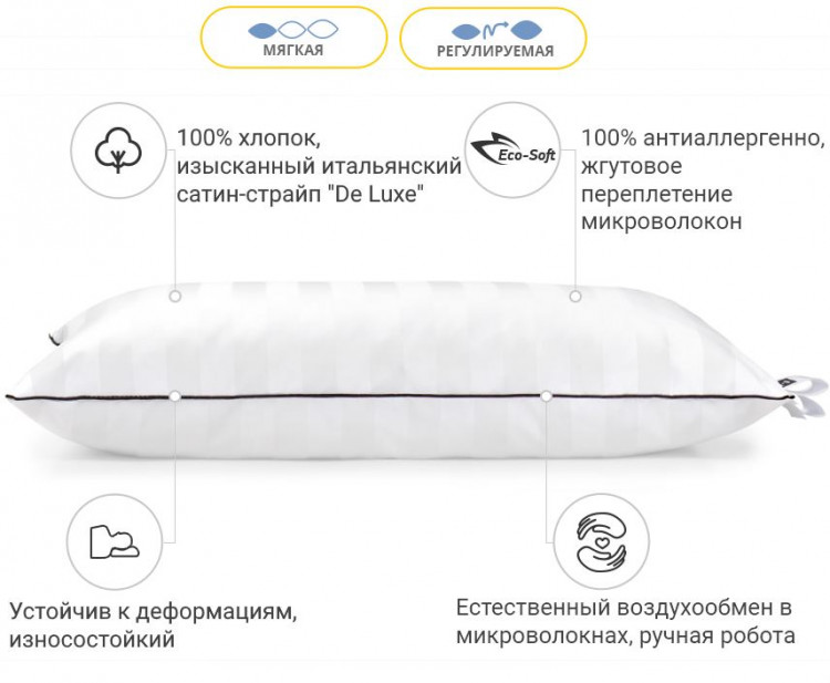 Подушка антиаллергенная Mirson Royal HAND MADE Eco-Soft 50x70 см, №498, мягкая