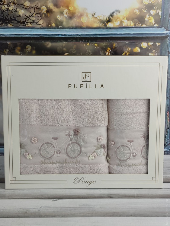 Набор махровых полотенец Pupilla из 2-х штук 50х90 см + 70х140 см с 3Д вышивкой, модель 15