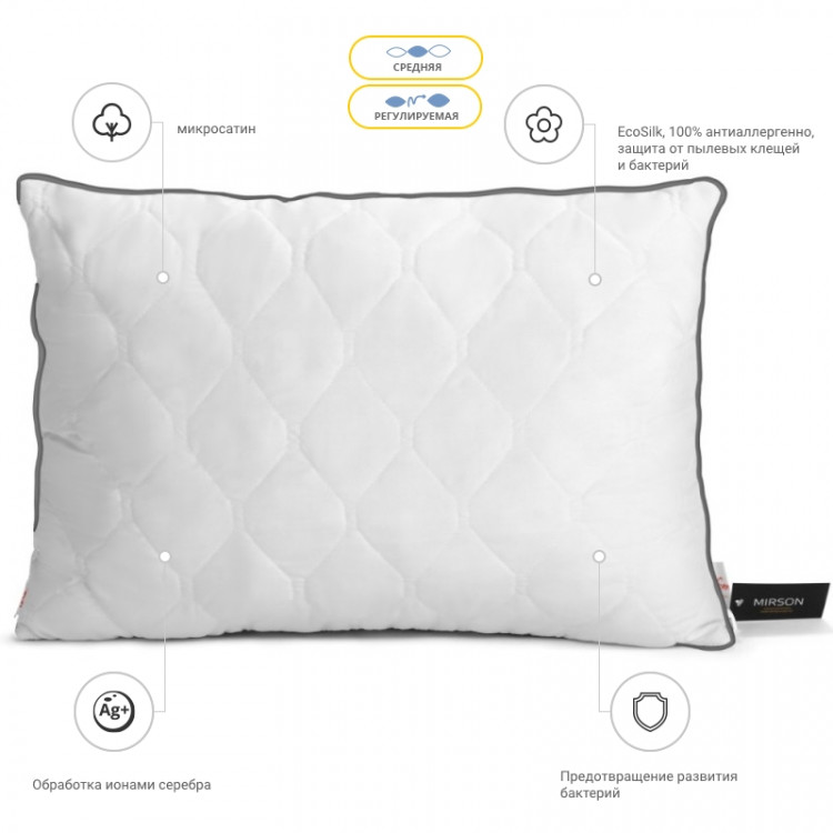 Подушка антиалергенна Mirson Eco Silver 60x60 см, №142, середня