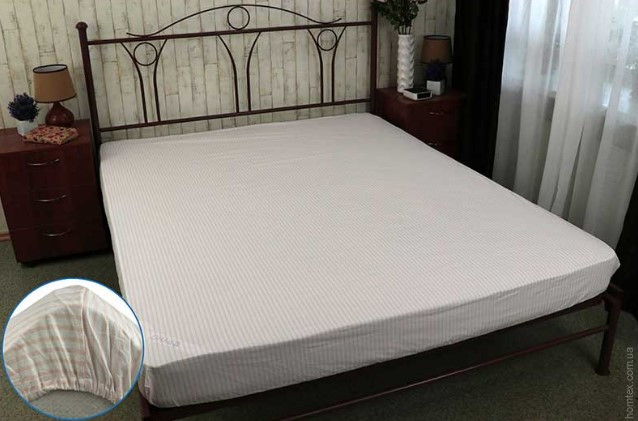 Простынь на резинке Руно бязевая Бежевая полоска 90х200 см