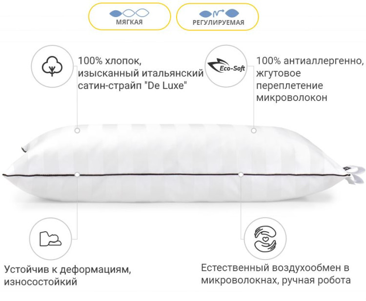Подушка антиалергенна Mirson Royal HAND MADE Eco-Soft 60x60 см, №498, м'яка