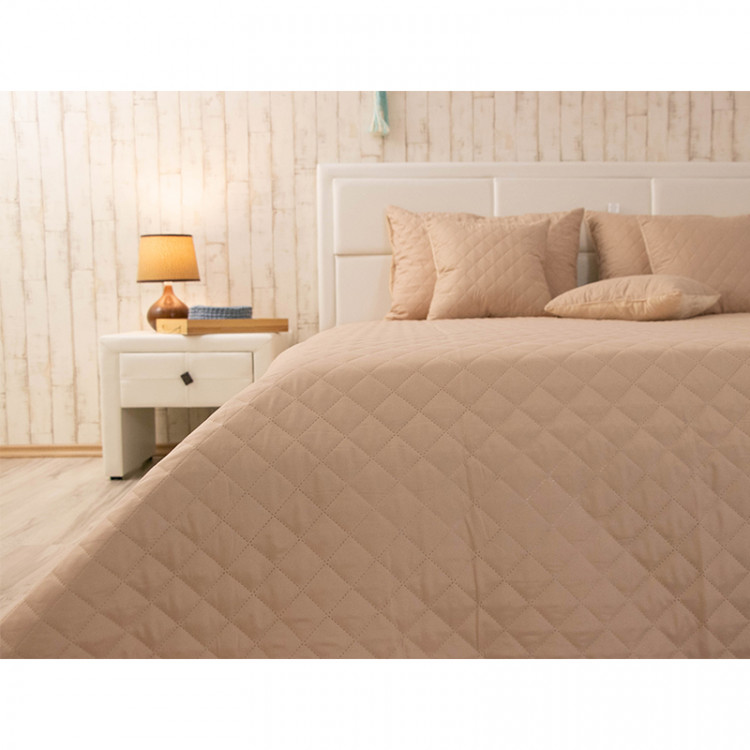 Покривало Руно двостороннє декоративне "Velour" Beige (бежеве) ромб 180x220 см