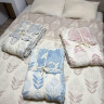 Муслиновое покрывало Moss Home 230x250 см Листики крем - синее