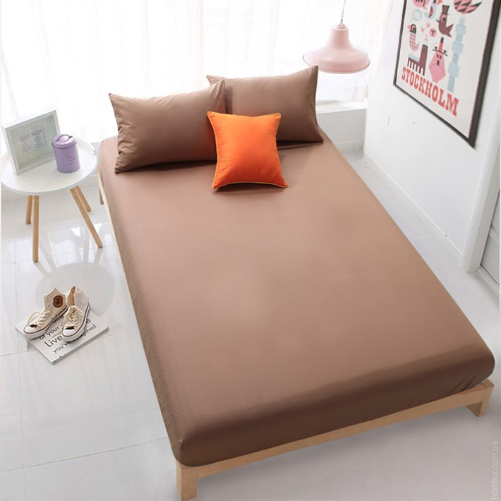 Простынь на резинке Hobby Poplin Gold Kahve 100x200+30 см 