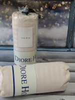 Сатинове простирадло на гумці Diore Home 160x200+30 см з наволочками світло-бежева