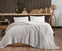 Муслинове покривало Moss Home 230x250 см Вузька смужка крем-сірий