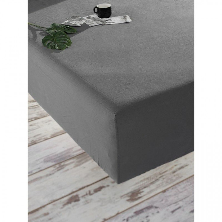 Простынь на резинке SoundSleep Stonewash Adriatic dark gray ранфорс 180х200 + 30 см