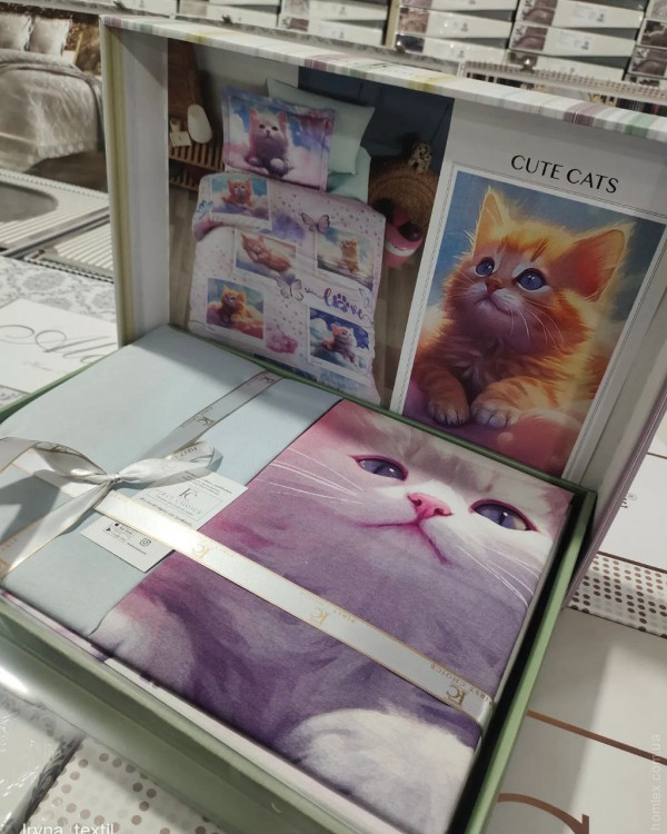 Постільна білизна First Choice 3D ранфорс Cute Cats полуторна