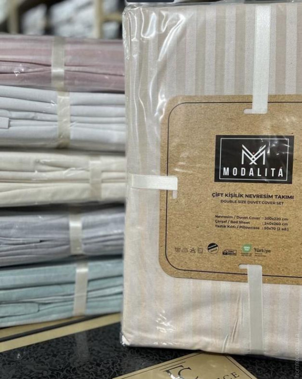 Постільна білизна страйп ранфорс Modalita сіра в смужку євро