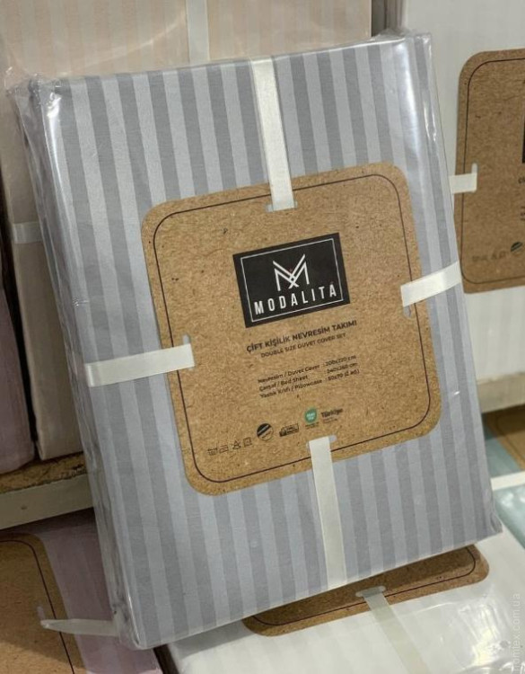 Постільна білизна страйп ранфорс Modalita сіра в смужку євро