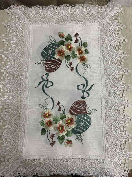 Серветка великодня лляна з вишивкою та мереживом Alltex 40x60 см, модель 12