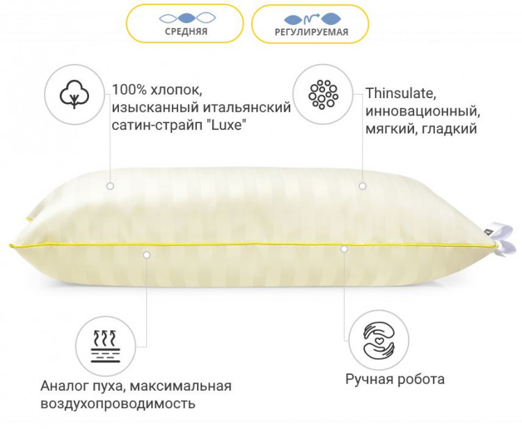 Подушка антиалергенна Mirson Carmela Hand Made 3M THINSULATE 60x60 см, №1191, середня