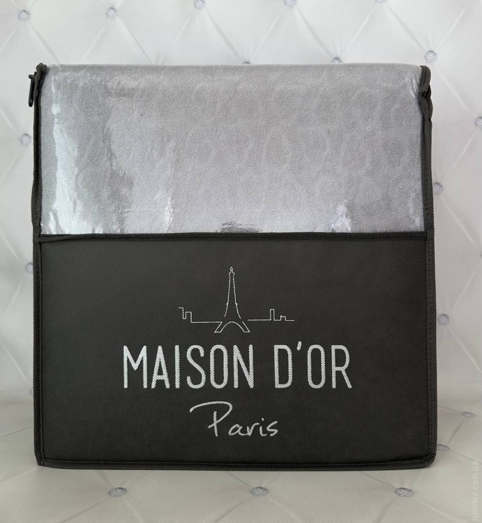 Махровое постельное белье Maison Dor серое Сердечки с простынью на резинке евро