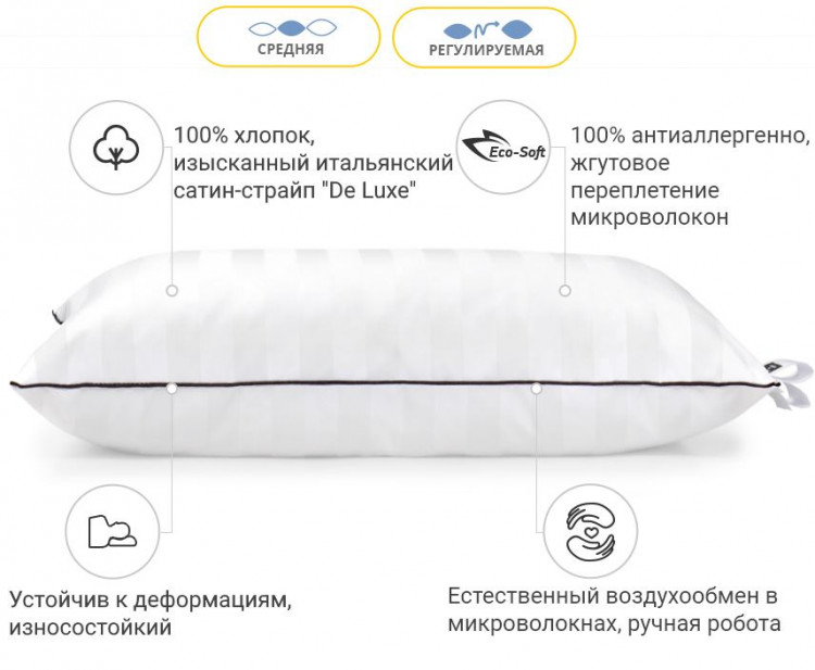 Подушка антиаллергенная Mirson Royal HAND MADE Eco-Soft 40x60 см, №499, средняя