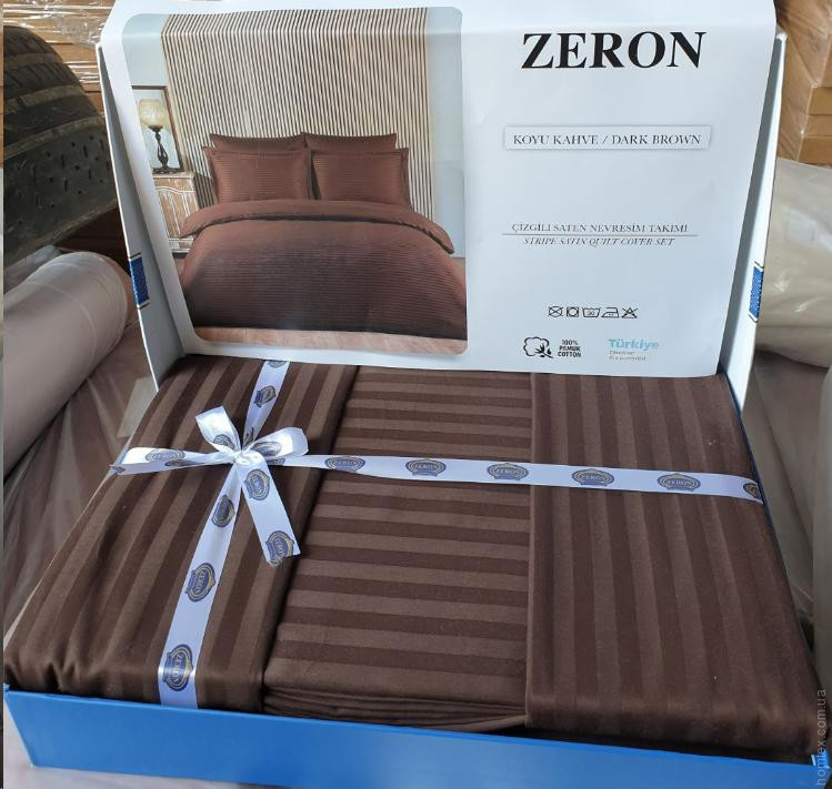 Постельное белье Zeron Satin Stripe Dark Brown евро