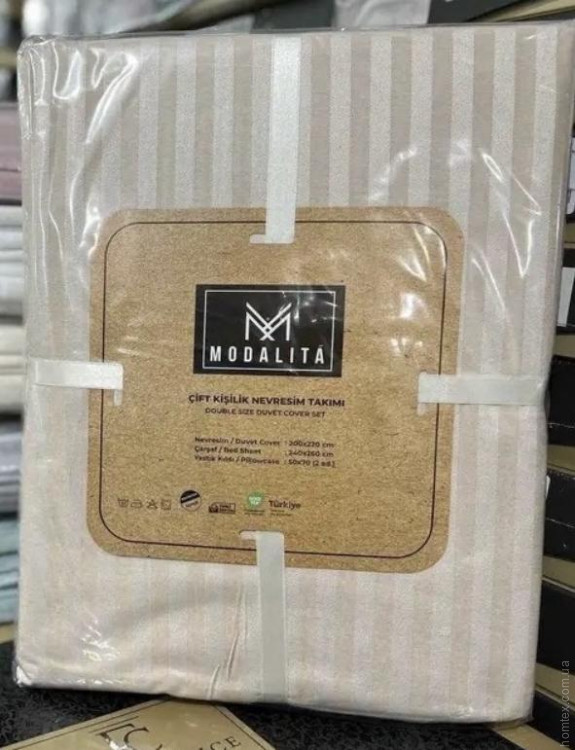 Постільна білизна страйп ранфорс Modalita бежева в смужку євро