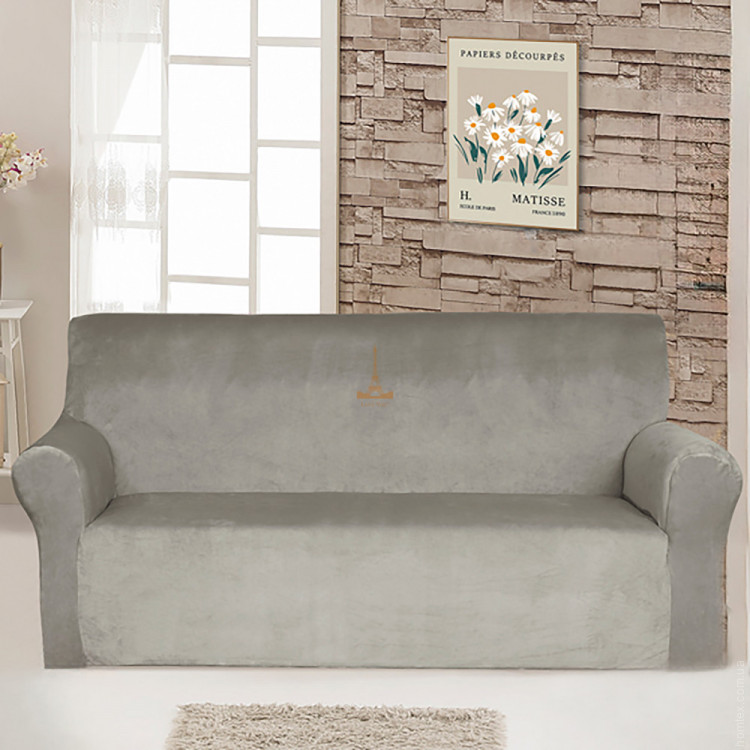 Чехол велюровый на трехместный диван Love You светло-серый Чехол велюровый на трехместный диван Love You светло-серый