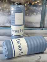 Сатинове простирадло на гумці Diore Home 160x200+30 см з наволочками блакитна