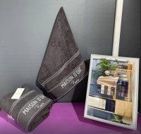 Набор махровых полотенец Maison Dor Paris Maison темно-серые из 2 шт 50х100 см + 85х150 см с вышивкой