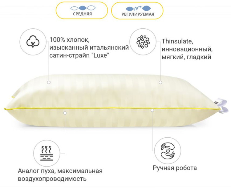Подушка антиаллергенная Mirson Carmela Hand Made 3M THINSULATE 70x70 см, №1191, средняя