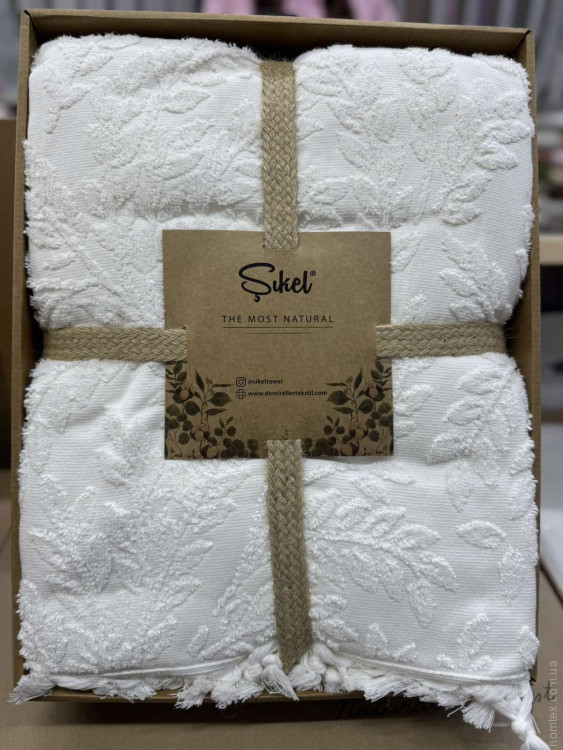 Простынь - пике махровая Sikel жаккардовая Веточки 200x220 см молочная