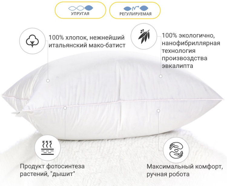 Подушка антиалергенна з Евкаліптом Mirson Luxury Exclusive 50x70 см, №1282 пружна