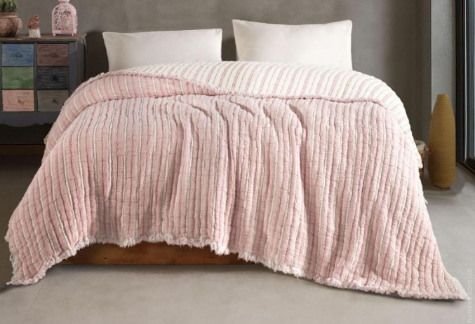 Муслинове покривало Moss Home 230x250 см Вузька смужка крем-пудра