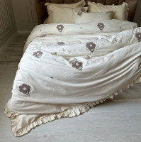 Постельное белье Saheser Florita bej вареный хлопок евро с вышивкой