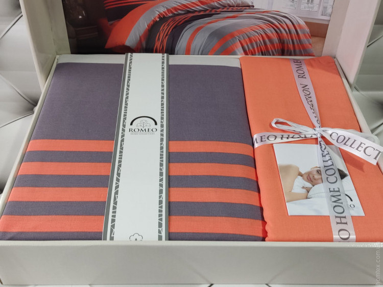 Постельное белье Romeo Home серое в оранжевую полоску (модель 6), евро