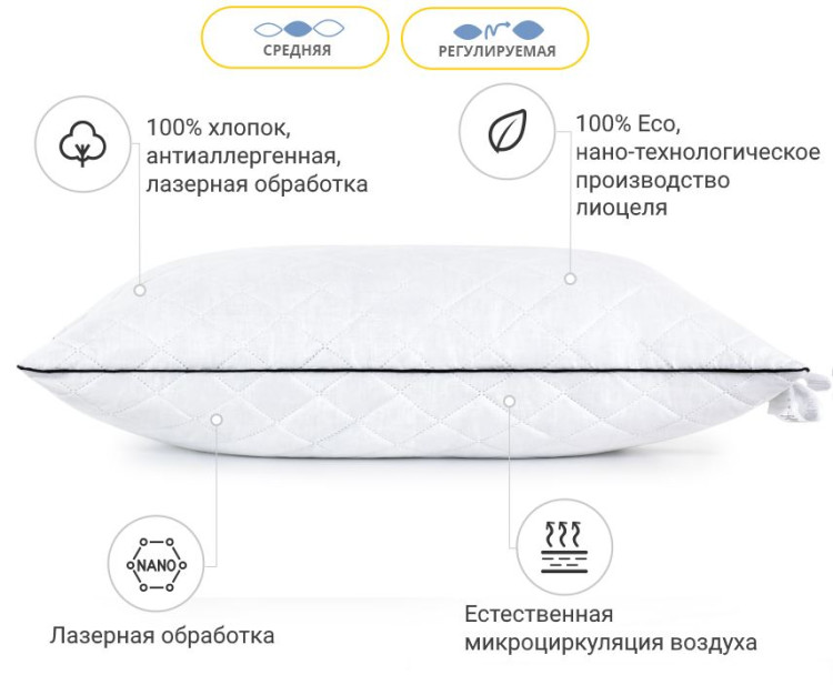 Подушка з Тенсель антиалергенна Royal Pearl Modal 70x70 см, №1201, середня